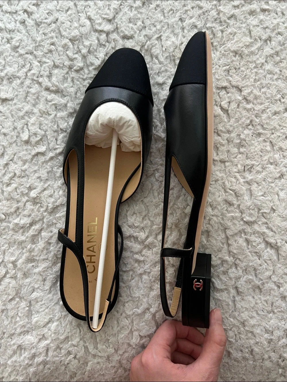 CHANEL Black Slingblack Flats